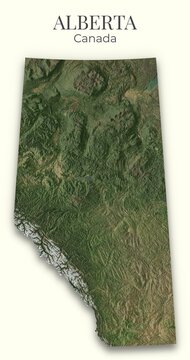 Alberta Shaded Relief Map. Canada. Hillshaded physical map. Terrain illustration of Alberta. Elements of this image derrived from NASA imagery and SRTM dataset.