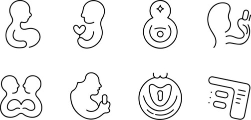 Fototapeta premium Set of minimalist line art icons representing pregnancy and babies