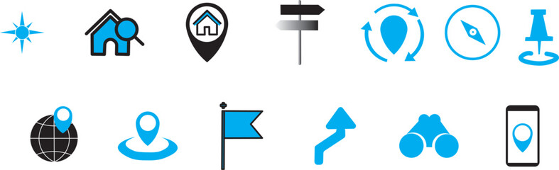 Obraz premium Location icon set, navigation signs, GPS location symbols, collection map pointer icons,