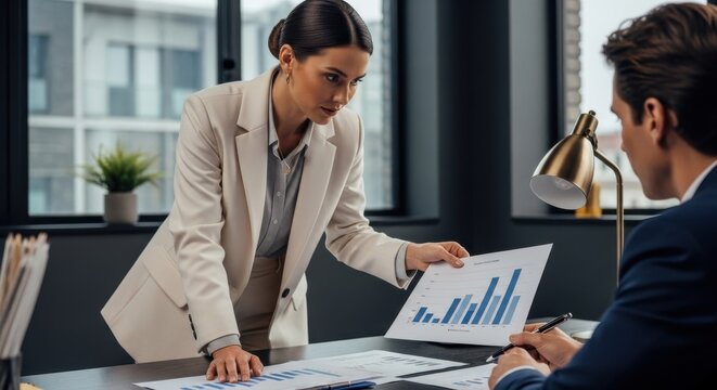 Businesswoman presenting financial data report