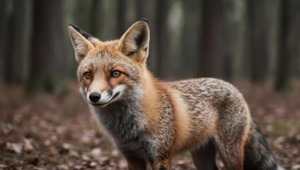 Fototapeta premium Red Fox in Autumn Forest - A Wild Beauty.