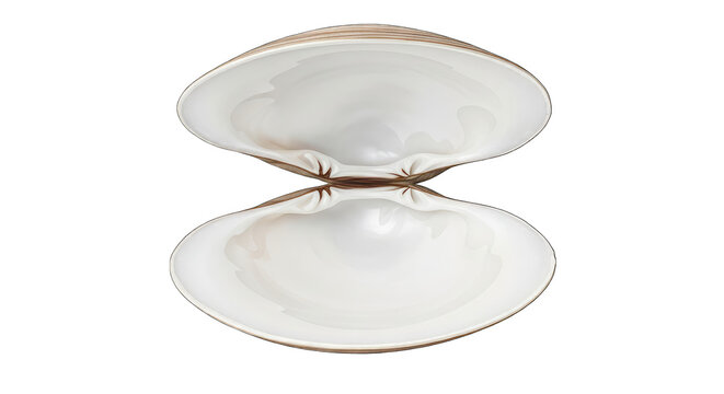 White porcelain clamshell dish with gold isolated on white cutout png transparent festive celebration event festival carnival template poster banner download 2026 2027 2028