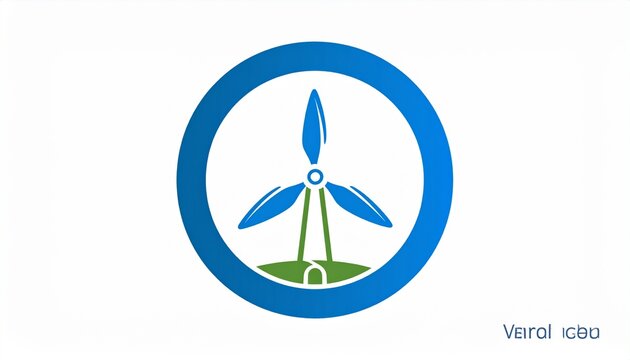Blue wind turbine icon in circular renewable energy logo design vector