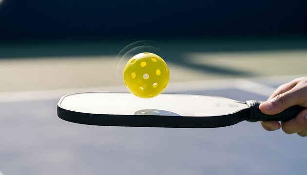 Pickleball Ball Spinning Over Paddle on Outdoor Court