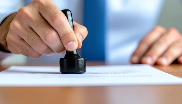 Businessman stamping official document for agreement and approval