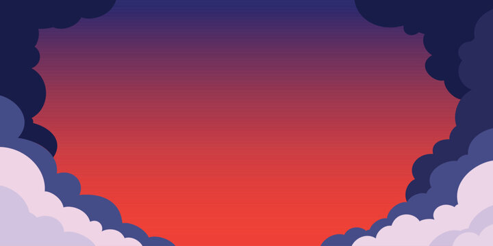 Abstract cloud background vector illustration in flat design style featuring layered clouds framing a vibrant gradient sky, ideal for banners, wallpapers, posters, social media, and creative layouts