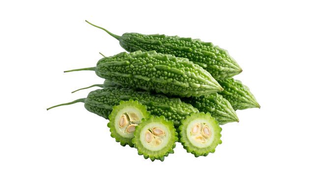 Green bitter gourd vegetable for healthy cooking on transparent background