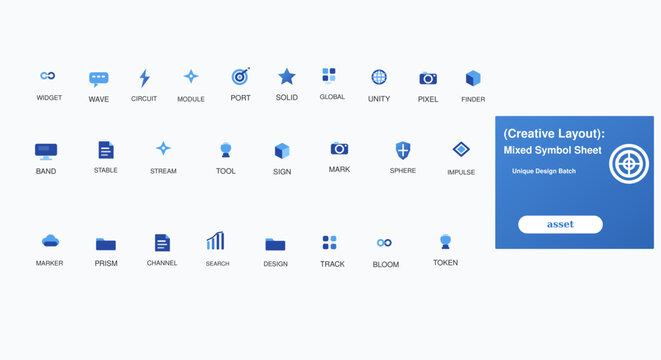 Creative library icons representing diverse digital media and service concepts in a cohesive style.