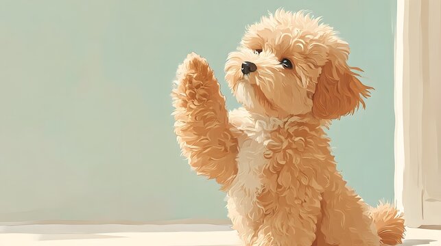 手を上げる子犬 トイプードルのしつけトレーニングシーン