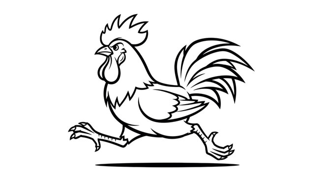 Rooster in motion running fast.