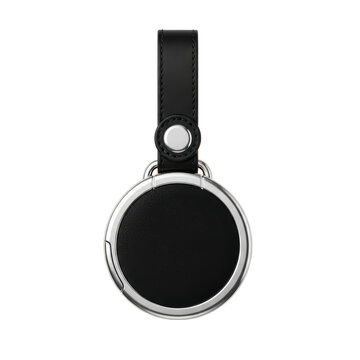 Black leather and metal keychain fob