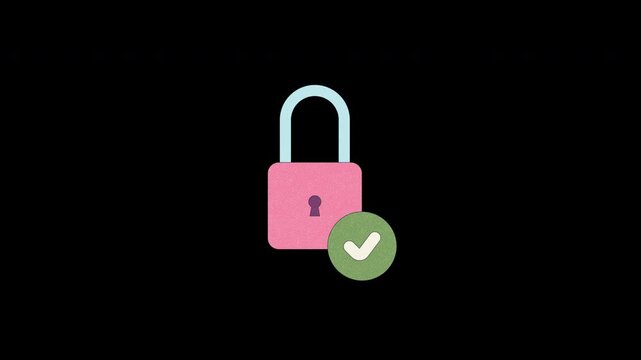animated of isolated secure protection pink lock with green round check mark sign halftone texture effect 4k resolution transparent background