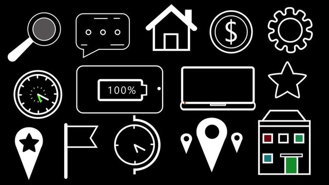 Minimal White Line Icons Animation on Black Background &ndash; UI Symbols 4K Loop.bangla blo