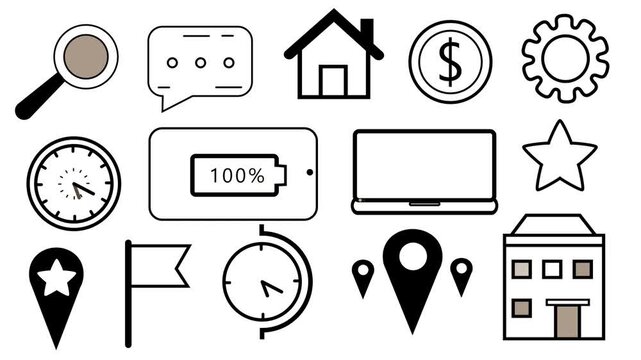 Minimal White Line Icons Animation on whath Background &ndash; UI Symbols 4K Loop.bangla blo