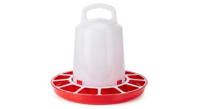 Plastic chicken feeder isolated on white background