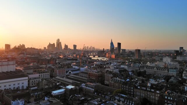 Aerial View of London, UK: Skyline of Capital City of United Kingdom of Great Britain and Northern Ireland, City of London
