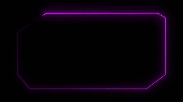 purple neon octagon frame on black background