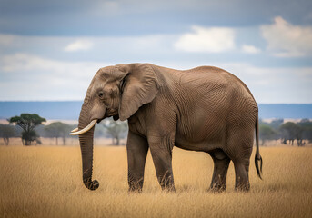 Obraz premium Majestic african elephant in the savannah a portrait of wildlife and natural beauty