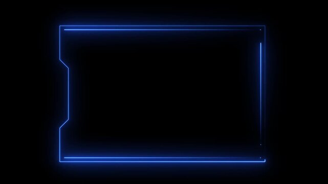 neon blue rectangular frame glowing against black background