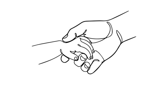 Two hands reaching out, forming a supportive and connective gesture with a minimal line art style. Emphasizing the bond and support