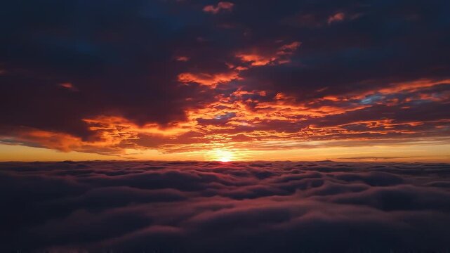 A breathtaking time-lapse of clouds at sunset, showcasing vibrant hues of orange, pink, and blue as the sun dips below the horizon