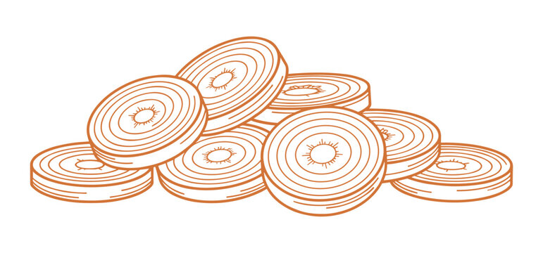 Fresh onion slices pile organic vegetable ingredient engraving vector art style.