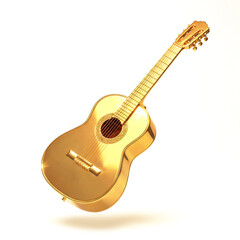 Złota gitara akustyczna na białym tle