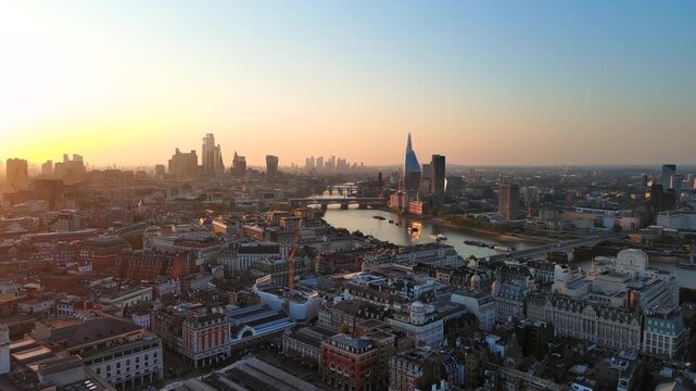 Aerial View of London, UK: Skyline of Capital City of United Kingdom of Great Britain and Northern Ireland, City of London
