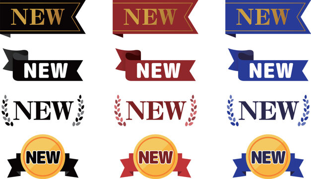 多彩なデザインのNEWラベルとバッジのアイコンセット　Various New Label and Badge Icon Set Collection
