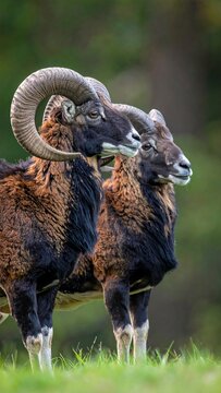 Two rams in a grassy field