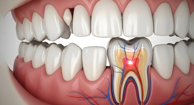 Tooth anatomy, dental health, root canal, teeth structure, medical illustration