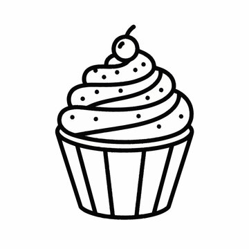 Simple line drawing of a cupcake with frosting and cherry.