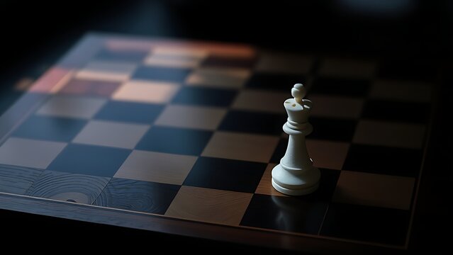 unstressed. A white chess king piece placed outside the dark wooden board boundary. wellbeing guides, coaching materials, designed for coaching and self-improvement content.