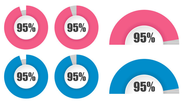 95％の円グラフと半円グラフセット パーセンテージ表示アイコン素材 95 Percent Circle and Semi Circle Chart Set Progress Infographic Elements

