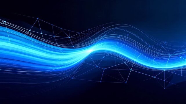 Blue abstract wave with network nodes