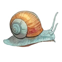 Realistic Watercolor Snail Illustrations. A set of two high-quality, hand-painted illustrations of snails with detailed brown shells and soft blue-toned bodies. These artistic nature elements are isol © Yurii Shapoval