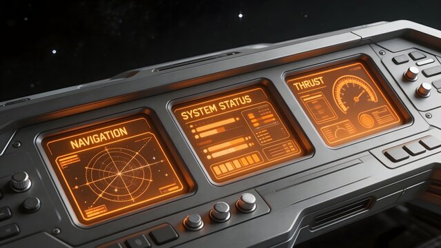 Spaceship control panel with glowing displays