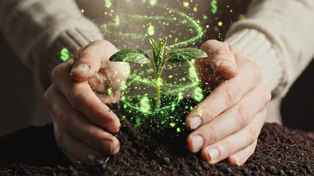 Plant Growth with Glowing Green Financial Graph and Dollar Signs Symbolizing Investment and Environmental Sustainability.