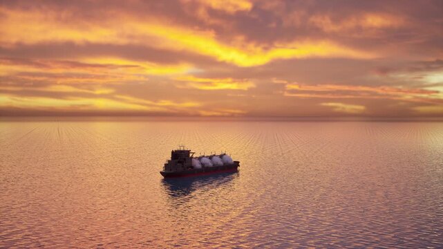 Large Lng Gas Carrier Ship Transporting Energy Resources Across The Ocean At Sunset