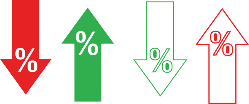 Colorful arrows with percentages visualizing growth decline and neutral trends