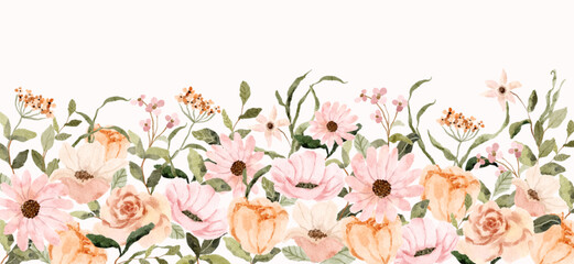 Naklejka premium pink peach floral watercolor border