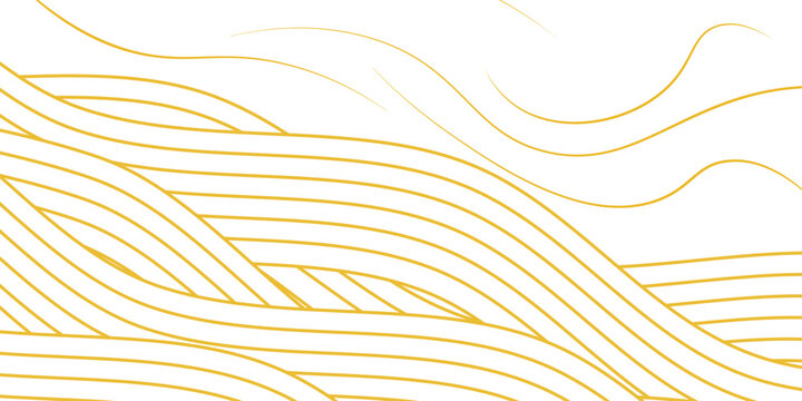 Yellow instant noodle, pasta and spaghetti texture with geometric wavy lines. Ramen, pasta vector pattern.