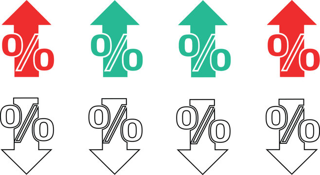 Growth and decline percentage arrows upward and downward trends