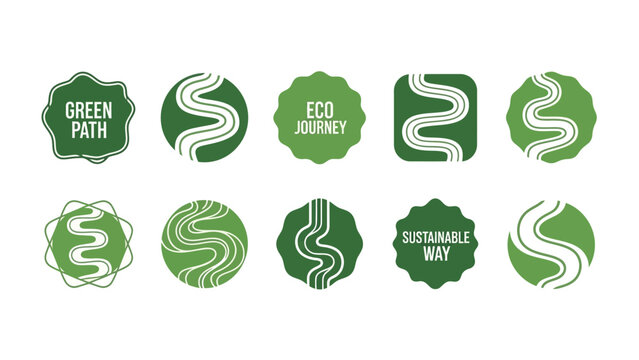 Eco-path Logos: A collection of various logos centered around eco-paths, eco journey, and sustainable ways, conveying messages of environmental friendliness and sustainability.