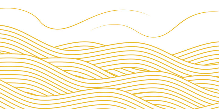 Yellow instant noodle, pasta and spaghetti texture with geometric wavy lines. Ramen, pasta vector pattern.