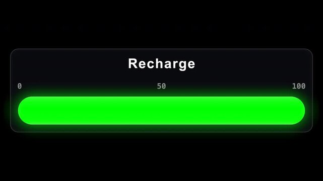 Premium 4K Recharge Progress Bar Overlay with Liquid Wave Animation and Glassmorphism UI Style