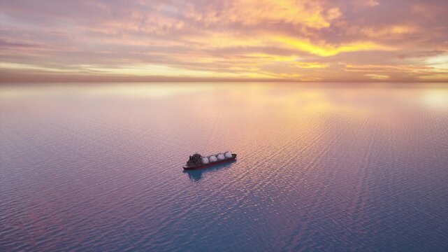 Large Lng Gas Carrier Ship Transporting Energy Resources Across The Ocean At Sunset