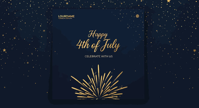 Elegant Golden Fireworks Display on a Starry Night Sky for Independence Day Celebration Template