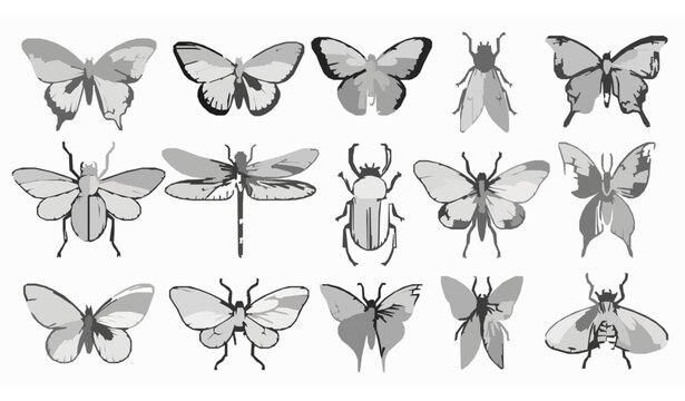 Butterfly and insect vector set hand drawn black decorative wings dragonfly beetle