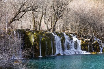 Fototapeta premium Frozen Waterfall In Alpine Winter Valley